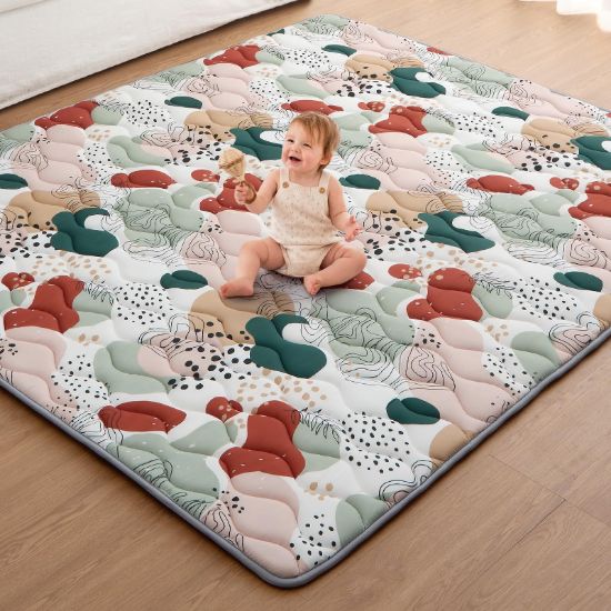 Picture of Blissful Diary Baby Play Mats for Floor, 71x59 Inch Thicker Foam Playmats for Babies and Toddlers, Soft Cushioning Baby Crawling Mat, Modern Abstract