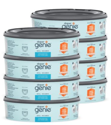 Picture of Diaper Genie Bags Refills 270 Count (Pack of 8) with Max Odor Lock | Holds Up to 2160 Newborn Diapers