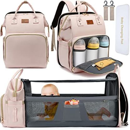 Picture of DEBUG Baby Diaper Bag Backpack With Changing Station for Boys Girl, Baby Registry Search Must Haves Shower Gifts Baby Stuff Newborn, Women Pink Large Travel Waterproof Diapers Bag with Stroller Straps