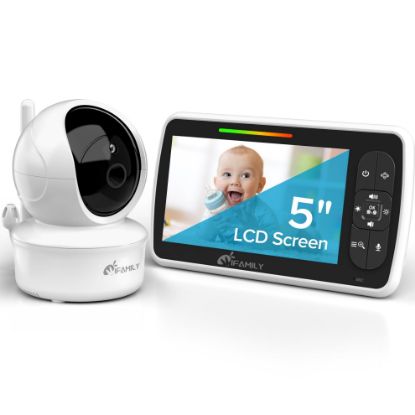 Picture of iFamily Baby Monitor - Large 5" Screen with 30Hrs Battery Life - Remote Pan-Tilt-Zoom;No WiFi, Two-Way Audio, Night Vision, Temperature, Lullabies, 960ft Long Range Baby Monitor with Camera and Audio