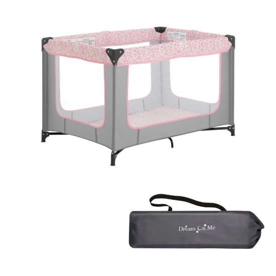 Picture of Dream On Me Zodiak Portable Playard in Grey and Pink, Lightweight, Packable and Easy Setup Baby Playard, Breathable Mesh Sides and Soft Fabric - Comes with a Removable Padded Mat