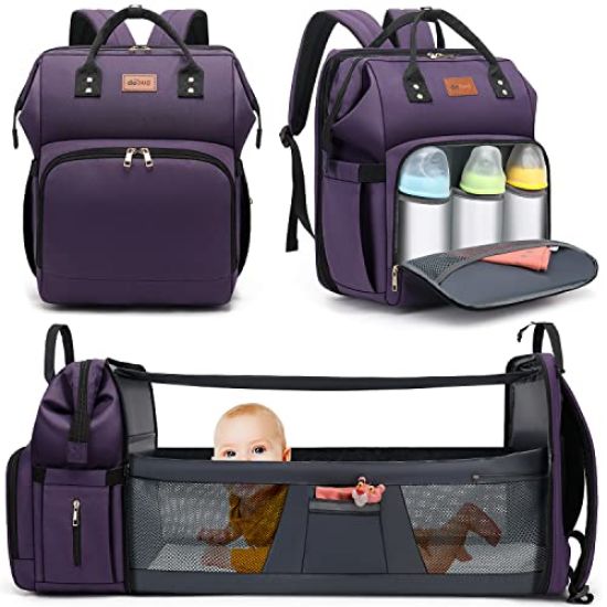 Picture of DEBUG Baby Diaper Bag Backpack with Changing Station for Boys Girl, Baby Registry Search Must Haves Shower Gifts Baby Stuff Newborn, Dad Purple Large Travel Waterproof Diapers Bag with Stroller Straps