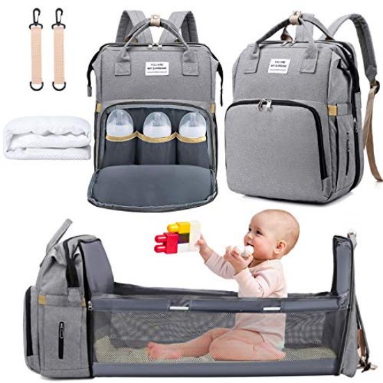 Picture of 3 in 1 Diaper Bag Backpack with Changing Station, NIUTA 2021 Travel Bassinet Foldable Baby Bed with Insulated Pocket, Baby Bag Portable Crib, Large Capacity, Waterproof (Gray)