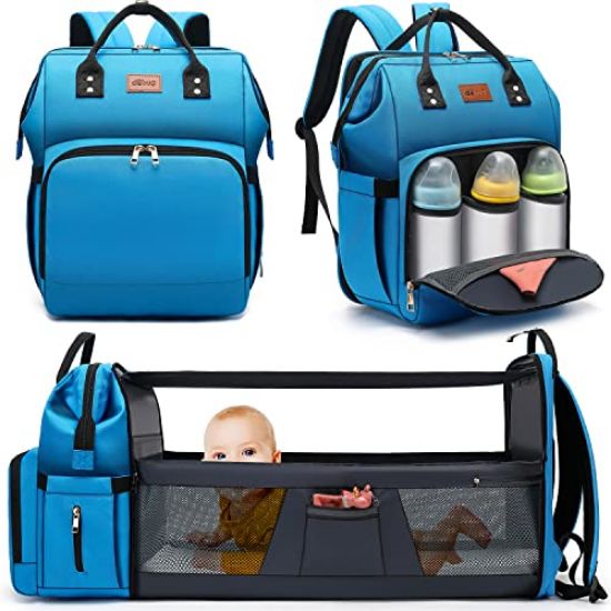 Picture of DEBUG Baby Diaper Bag Backpack with Changing Station for Boys Girl, Baby Registry Search Shower Gifts for Baby Stuff Newborn, Dad Mom Blue Large Travel Waterproof Diapers Bag with Stroller Straps