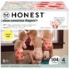 Picture of The Honest Company Clean Conscious Diapers for Sensitive Skin | Hypoallergenic, Fragrance Free | Girl Prints | Super Club Box, Size 4 (22-37 lbs), 104 Count