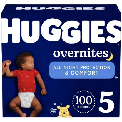 Picture of Huggies Size 5 Overnites Baby Diapers: Overnight Diapers, Size 5 (27+ lbs), 100 Ct (2 Packs of 50), Packaging May Vary