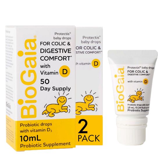 Picture of BioGaia Baby Probiotic Drops - Colic & Gas Relief + Vitamin D, 50-Day Supply, Safe for Newborns, Reduces Crying, Fussing, Colic, Gas, Spit-ups & Constipation, No allergens, Dairy or Soy (Pack of 2)