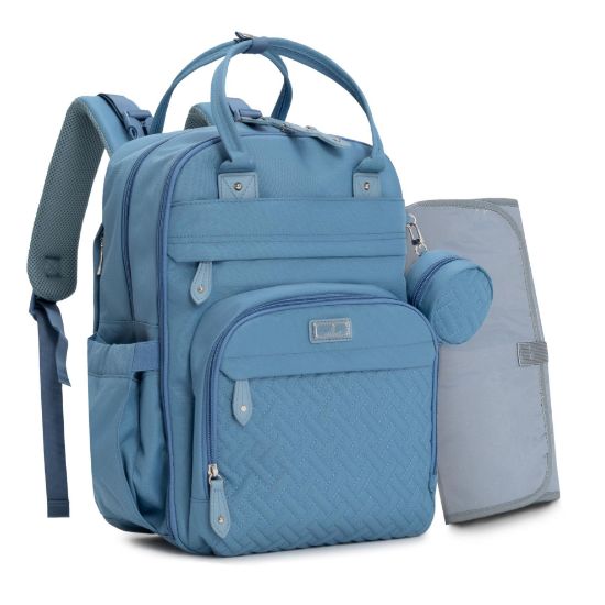 Picture of BabbleRoo Diaper Bag Backpack - Baby Essentials Travel Tote - Multi function Waterproof Diaper Bag, Travel Essentials Baby Bag with Changing Pad, Stroller Straps & Pacifier Case - Unisex, Light Blue