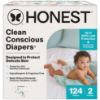 Picture of The Honest Company Clean Conscious Diapers for Sensitive Skin | Hypoallergenic, Fragrance Free | Gender Neutral Prints | Super Club Box, Size 2 (12-18 lbs), 124 Count