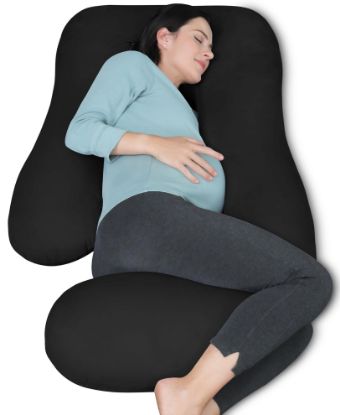 Picture of MOON PARK Pregnancy Pillows for Sleeping - U Shaped Full Body Maternity Pillow with Removable Cover - Support for Back, Legs, Belly, HIPS - 57 Inch Pregnancy Pillow for Women - Black