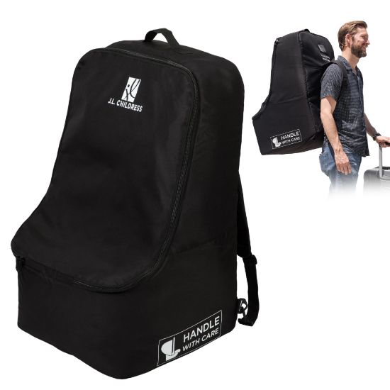 Picture of J.L. Childress DELUXE Backpack Car Seat Travel Bag - PREMIUM - Thicker Padding - Includes AirTag Holder - Airplane Bag for Baby Car Seats - Fits All Car Seats, Infant Carriers & Booster Seats - Black