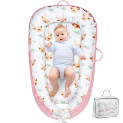 Picture of URMYWO Baby Lounger - Baby Lounger for Newborn 0-24 Months, Breathable & Soft Cotton Baby Nest Cover Infant Lounger, Babies Newborn Essentials Gifts, Portable Baby Floor Seat for Home and Travel