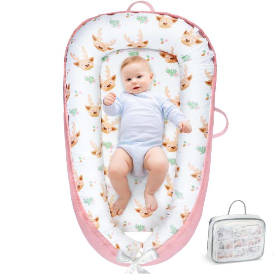 Picture of URMYWO Baby Lounger - Baby Lounger for Newborn 0-24 Months, Breathable & Soft Cotton Baby Nest Cover Infant Lounger, Babies Newborn Essentials Gifts, Portable Baby Floor Seat for Home and Travel