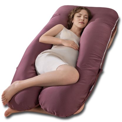 Picture of QUEEN ROSE Pregnancy Pillow, Maternity Body Pillow for Sleeping, U Shaped Pillow for Body Support Sleeping, Silky Satin Cover, Purple