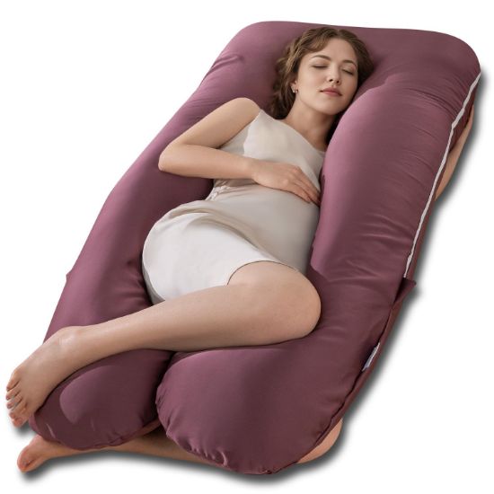 Picture of QUEEN ROSE Pregnancy Pillow, Maternity Body Pillow for Sleeping, U Shaped Pillow for Body Support Sleeping, Silky Satin Cover, Purple