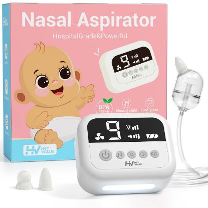 Picture of HEYVALUE Nasal Aspirator for Baby, Electric Nose Suction for Baby with 9 Levels Suction, Night Light and Nursery Rhyme Soothing Function, Hospital Grade Nose Sucker with Food-Grade Silicone Tips