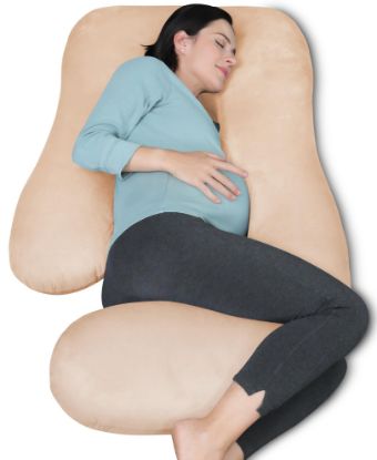 Picture of MOON PARK Pregnancy Pillows for Sleeping - U Shaped Full Body Maternity Pillow with Removable Cover - Support for Back, Legs, Belly, HIPS - 57 Inch Pregnancy Pillow for Women - Brown