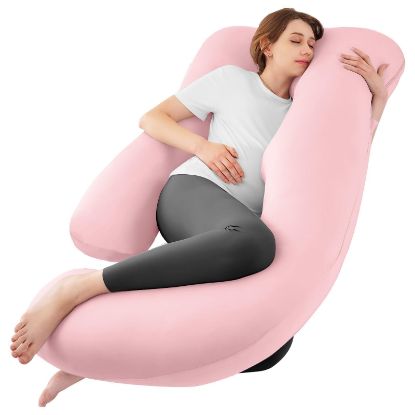 Picture of Sasttie Pregnancy Pillows for Sleeping, U Shaped Cooling Full Body Pillow with Removable Cover, Pregnant Women Must Haves, Maternity Essential, Light Pink
