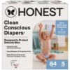 Picture of The Honest Company Clean Conscious Diapers for Sensitive Skin | Hypoallergenic, Fragrance Free | Gender Neutral Prints | Super Club Box, Size 5 (27+ lbs), 84 Count