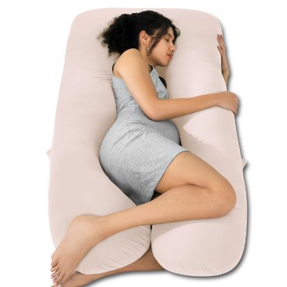 Picture of QUEEN ROSE Pregnancy Pillows, Cooling Cotton U Shaped Body Pillow for Sleeping, Maternity Pillow for Pregnant Women, Beige