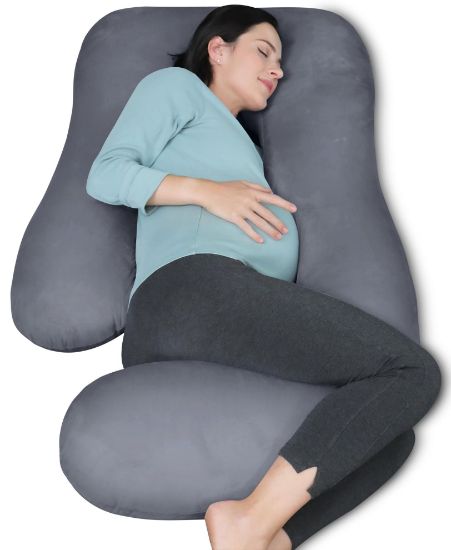 Picture of MOON PARK Pregnancy Pillows for Sleeping - U Shaped Full Body Maternity Pillow with Removable Cover - Support for Back, Legs, Belly, HIPS - 57 Inch Pregnancy Pillow for Women - Dark Grey