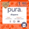 Picture of Pura Size 1 Eco-Friendly Diapers (4-11lbs) Hypoallergenic, Soft Organic Cotton Comfort, Sustainable, Wetness Indicator, Allergy UK, Newborn, Bulk Buy, 6 Packs of 32 (192 Baby Diapers)