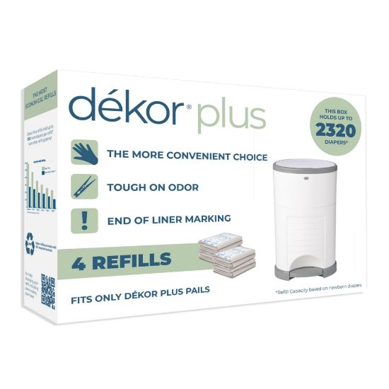 Picture of Diaper Dekor Plus Diaper Pail Refills | 4 Count | Most Economical Refill System | Quick & Easy to Replace | No Preset Bag Size Use Only What You Need | Exclusive End-of-Liner Marking