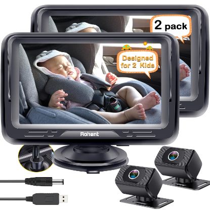 Picture of Rohent Baby Car Camera 2-Pack - Dual HD 1080P Monitors with Night Vision, Adjustable Angles, Glare-Free Display, Easy Installation for Two Kids, Ideal for Road Trips