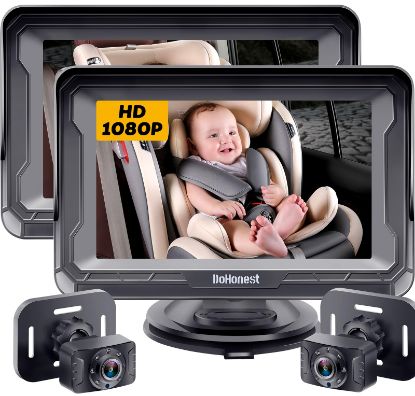Picture of Baby Car Camera 2-Pack for Seat: Adjustable Infant Car Camera Easy Setup for Family with 2 Cars - HD 1080P Crystal Night Vision Backseat Camera for Two Kids