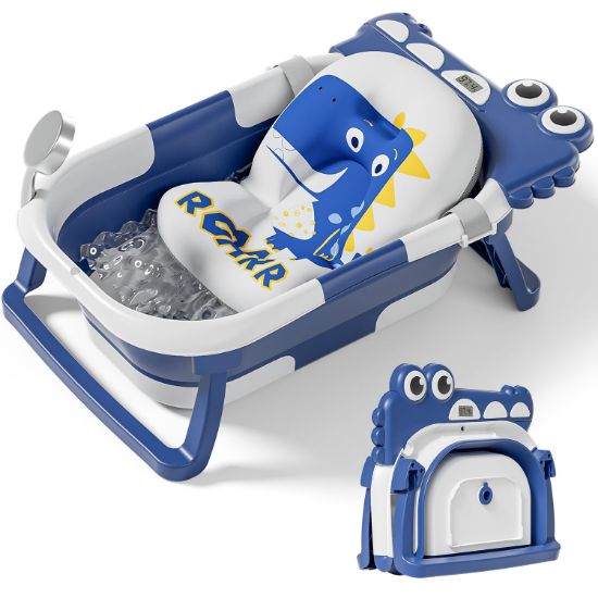 Picture of TPN Collapsible Baby Bathtub for Infants to Toddler with Real-time Temp Monitor+Floating Cushion,Foldable Baby Bath Tub Set Applicable 0-36 Month,Perfect Portable Travel Baby Tub for Newborns Boy