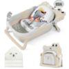 Picture of MoreFeel Collapsible Baby Bathtub for Newborn with Thermometer & 1 Hooded Towel & 1 Soft Floating Cushion,Portable Travel Bathtub with Drain Hole, Durable Foldable Baby Tubs for Infants to Toddler