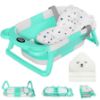 Picture of MoreFeel Collapsible Baby Bathtub for Newborn with Thermometer & 1 Hooded Towel & 1 Soft Floating Cushion,Portable Travel Bathtub with Drain Hole, Durable Foldable Baby Tubs for Infants to Toddler