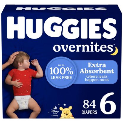 Picture of Huggies Size 6 Overnites Baby Diapers: Overnight Diapers, Size 6 (35+ lbs), 84 Ct (2 Packs of 42), Packaging May Vary