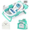 Picture of MoreFeel Collapsible Baby Bathtub for Newborn with Thermometer & 1 Hooded Towel & 1 Soft Floating Cushion,Portable Travel Bathtub with Drain Hole, Durable Foldable Baby Tubs for Infants to Toddler