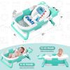 Picture of MoreFeel Collapsible Baby Bathtub for Newborn with Thermometer & 1 Hooded Towel & 1 Soft Floating Cushion,Portable Travel Bathtub with Drain Hole, Durable Foldable Baby Tubs for Infants to Toddler