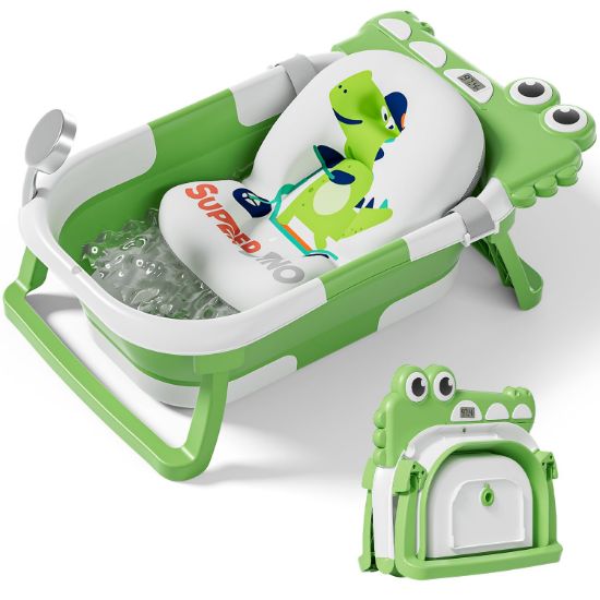 Picture of TPN Collapsible Baby Bathtub for Infants to Toddler with Real-time Temp Monitor+Floating Cushion,Foldable Baby Bath Tub Set Applicable 0-36 Month,Perfect Portable Travel Baby Tub for Newborns Boy