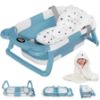 Picture of MoreFeel Collapsible Baby Bathtub for Newborn with Thermometer & 1 Hooded Towel & 1 Soft Floating Cushion,Portable Travel Bathtub with Drain Hole, Durable Foldable Baby Tubs for Infants to Toddler