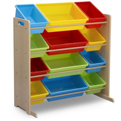 Picture of Delta Children Kids Toy Storage Organizer with 12 Plastic Bins - Greenguard Gold Certified, Natural/Primary