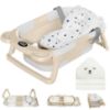 Picture of MoreFeel Collapsible Baby Bathtub for Newborn with Thermometer & 1 Hooded Towel & 1 Soft Floating Cushion,Portable Travel Bathtub with Drain Hole, Durable Foldable Baby Tubs for Infants to Toddler