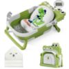 Picture of MoreFeel Collapsible Baby Bathtub for Newborn with Thermometer & 1 Hooded Towel & 1 Soft Floating Cushion,Portable Travel Bathtub with Drain Hole, Durable Foldable Baby Tubs for Infants to Toddler