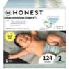 Picture of The Honest Company Clean Conscious Diapers for Sensitive Skin | Hypoallergenic, Fragrance Free | Gender Neutral Printss | Super Club Box, Size 2 (12-18 lbs), 124 Count