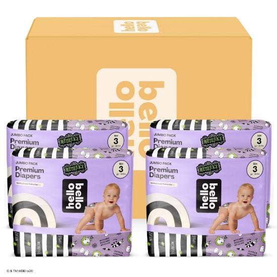 Picture of Hello Bello Limited-Edition Beetlejuice Diapers, Size 3 (14-24 lbs), 100 Count - Hypoallergenic and Extra Absorbent in Exclusive Beetlejuice Designs (4 Packs, Packaging May Vary)