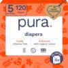Picture of Pura Size 5 Eco-Friendly Diapers (24-35 lbs) Totally Chlorine Free (TCF), Hypoallergenic, Soft Organic Cotton, Sustainable, up to 12 Hours Leak Protection, Allergy UK, 6 Packs of 20 (120 Diapers)