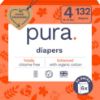 Picture of Pura Size 4 Eco-Friendly Diapers (18-31 lbs) Hypoallergenic, Soft Organic Cotton, Sustainable, up to 12 Hours Leak Protection, Allergy UK, Recyclable Packaging, 6 Packs of 22 (132 Diapers)