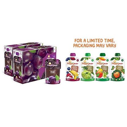 Picture of Happy Baby Organic Clearly Crafted Stage 1 Baby Food 1 Prunes, 3.5 Ounce Pouch, Pack of 16 & Happy Baby Organic Stage 2 Baby Food Simple Combos Variety Pack, 4 Ounce Pouch (Pack of 16)