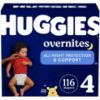 Picture of Huggies Size 4 Overnites Baby Diapers: Overnight Diapers, Size 4 (22-37 lbs), 116 Ct (2 Packs of 58), Packaging May Vary