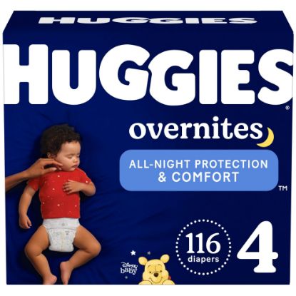 Picture of Huggies Size 4 Overnites Baby Diapers: Overnight Diapers, Size 4 (22-37 lbs), 116 Ct (2 Packs of 58), Packaging May Vary