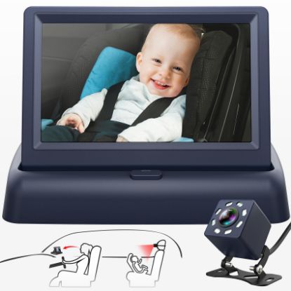 Picture of Baby Car Mirror, 4.3'' HD Night Vision Function Car Mirror Display, Safety Car Seat Mirror Camera Monitored Mirror with Wide Crystal Clear View, Aimed at Baby, Easily Observe the Baby’s Move (Not USB)
