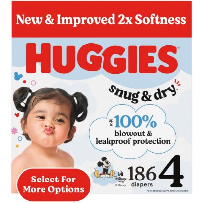Picture of Huggies Size 4 Diapers, Snug & Dry Baby Diapers, Size 4 (22-37 lbs), 186 Count (6 Packs of 31), Packaging May Vary