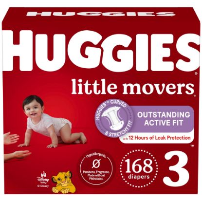 Picture of Huggies Size 3 Diapers, Little Movers Baby Diapers, Size 3 (16-28 lbs), 168 Count, Packaging May Vary